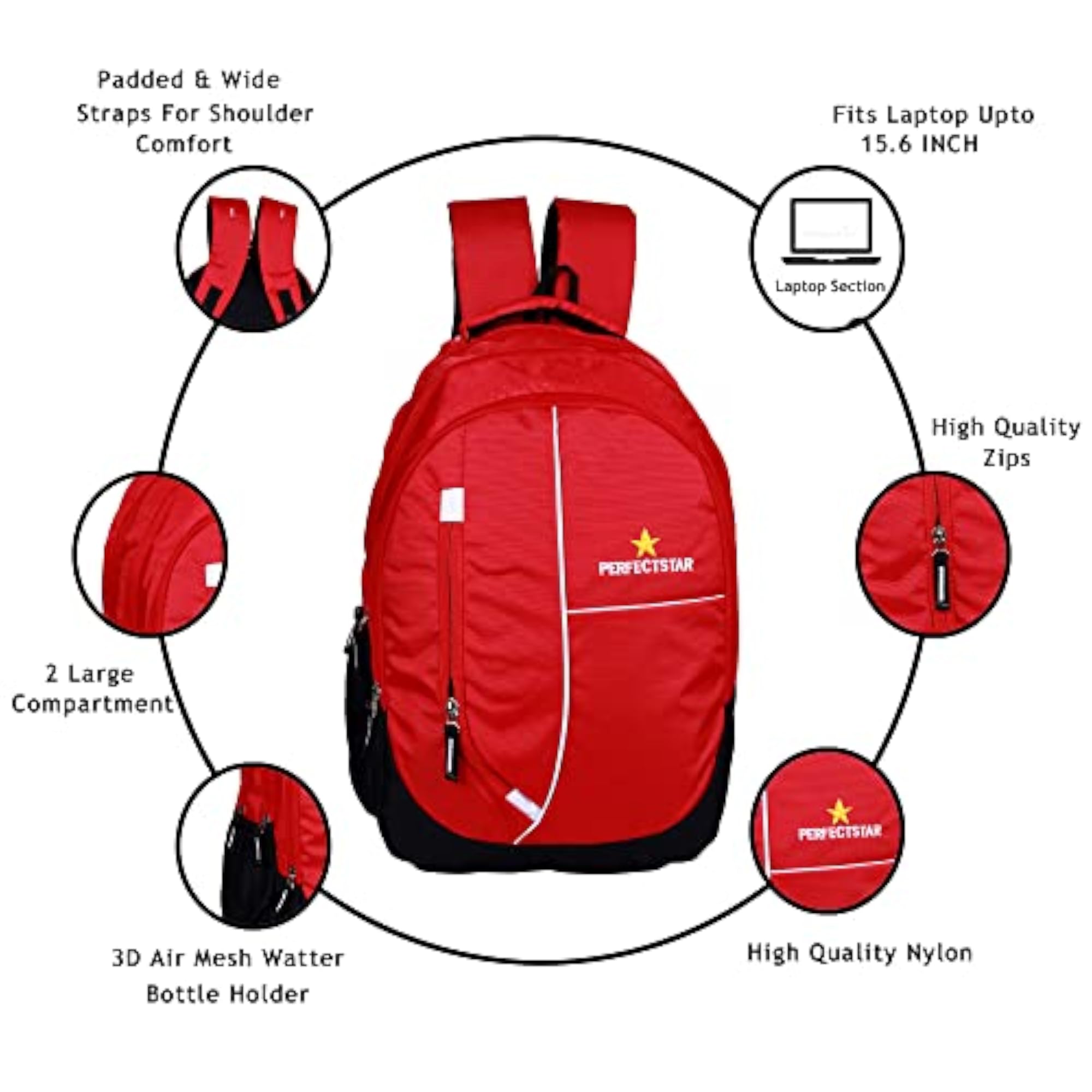 Large 40L Red Laptop Backpack for School & College